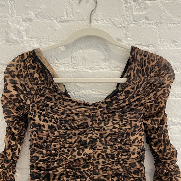 NWT Good American Ruched Cheetah Print Mesh Top XS - Picture 4 of 7